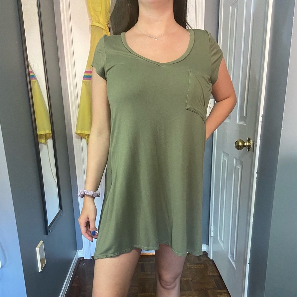 olive green t-shirt dress